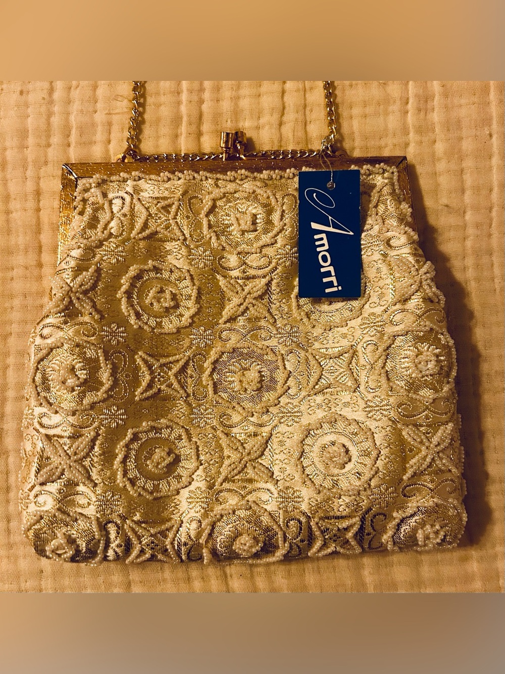 Vintage 1960s Amorri Gold Ivory Brocade Evening Clutch Bag NWT